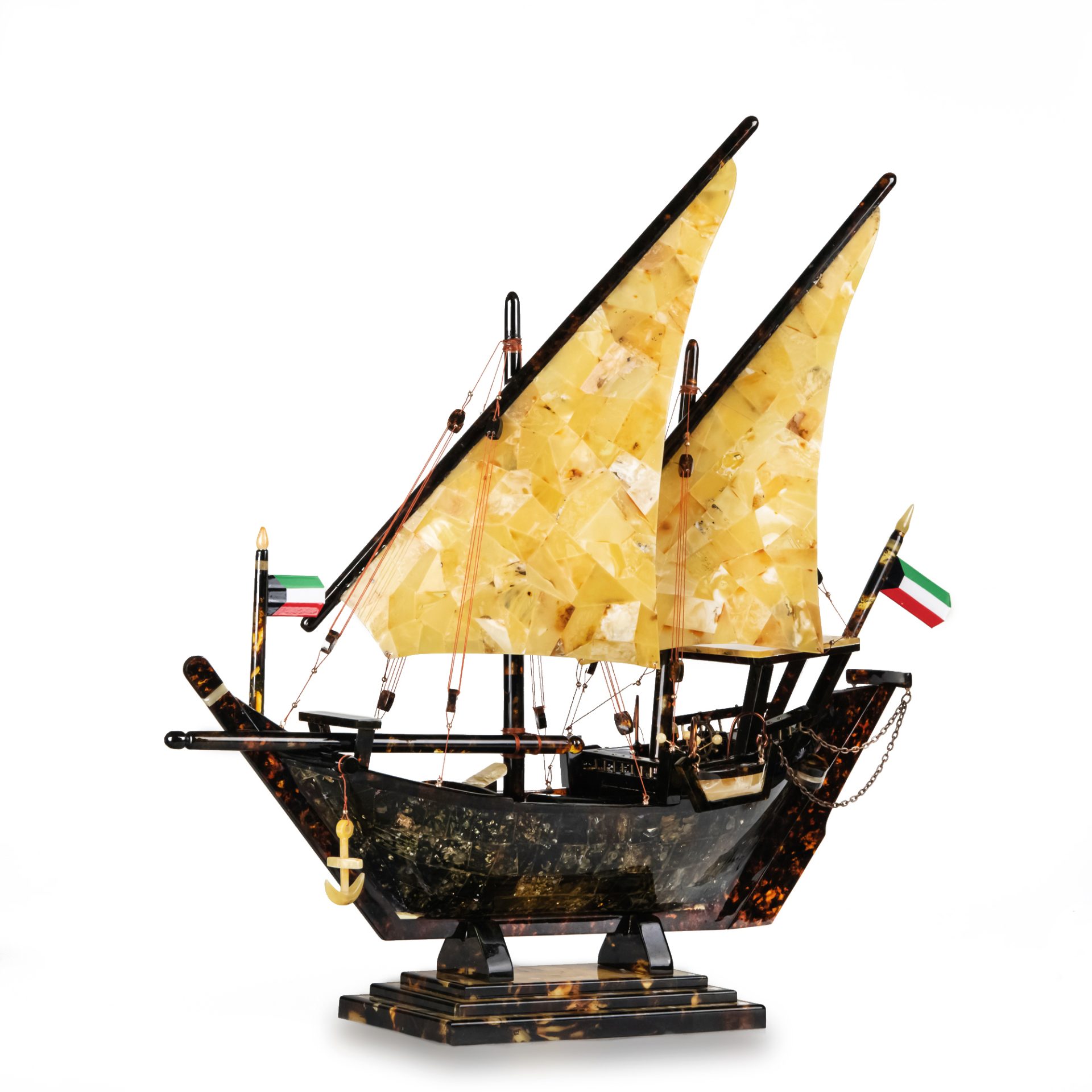 Hand-carved ship made entirely from amber pieces